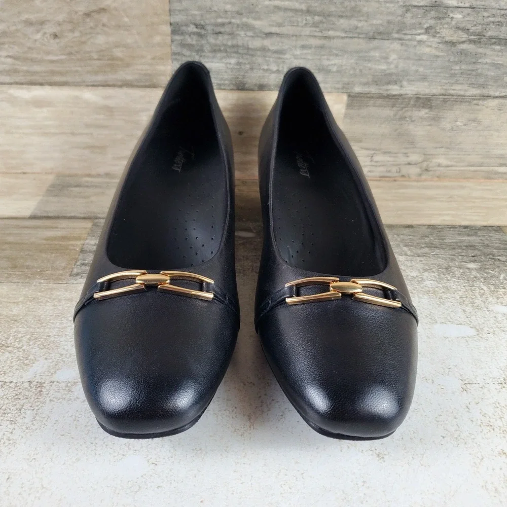 Trotters Dakota Womens Pump Sz 12 M Comfort Black Leather Square Toe Block Heel